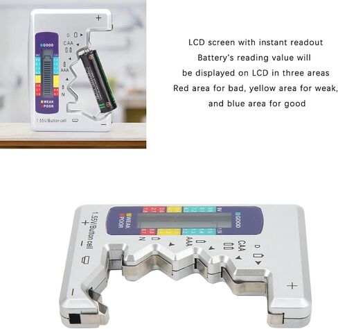 Battery Tester Checker, Digital Battery Capacity Gauge Tester LCD Display Button Cell Analyzer Universal Battery Checker Small Battery Tester for D C N AAA AA 9V 1.5V Battery (Silver) in Saudi Arabia