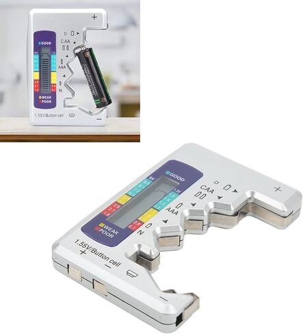 Battery Tester Checker, Digital Battery Capacity Gauge Tester LCD Display Button Cell Analyzer Universal Battery Checker Small Battery Tester for D C N AAA AA 9V 1.5V Battery (Silver) in Saudi Arabia