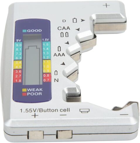 Battery Tester Checker, Digital Battery Capacity Gauge Tester LCD Display Button Cell Analyzer Universal Battery Checker Small Battery Tester for D C N AAA AA 9V 1.5V Battery (Silver) in Saudi Arabia