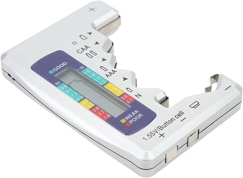 Battery Tester Checker, Digital Battery Capacity Gauge Tester LCD Display Button Cell Analyzer Universal Battery Checker Small Battery Tester for D C N AAA AA 9V 1.5V Battery (Silver) in Saudi Arabia