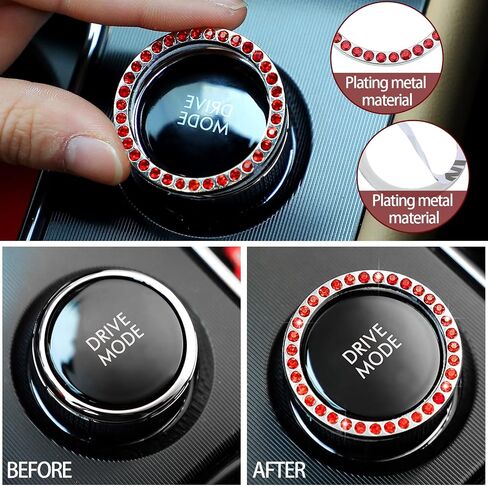 Bling Car Accessories Set Leather Diamond Steering Wheel Cover Bling Seat Belt Shoulder Pad Armrest Pad Crystal Car Decor Bling Car Cup Holders Travel Auto Cup Holder for Car Interior (Black, Red) in Saudi Arabia