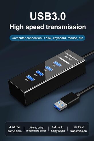 محور USB 3.0، SNLLMZI 4 منافذ USB Hub لأجهزة MacBook، Mac Pro، Mac Mini، iMac، Surface Pro، XPS، الكمبيوتر الشخصي، وحدة التحكم، الطابعة، الكاميرا، لوحة المفاتيح، الماوس - 12 بوصة in Kuwait