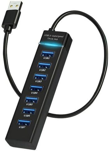 SplendoRoute USB 3.0 Hub، 7 Prots USB Splitter Multiport محول 7 في 1 USB موسع للكمبيوتر الشخصي والكمبيوتر المحمول ومحرك الأقراص المحمول والأقراص الصلبة المحمولة in Kuwait