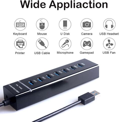 SplendoRoute USB 3.0 Hub، 7 Prots USB Splitter Multiport محول 7 في 1 USB موسع للكمبيوتر الشخصي والكمبيوتر المحمول ومحرك الأقراص المحمول والأقراص الصلبة المحمولة in Kuwait