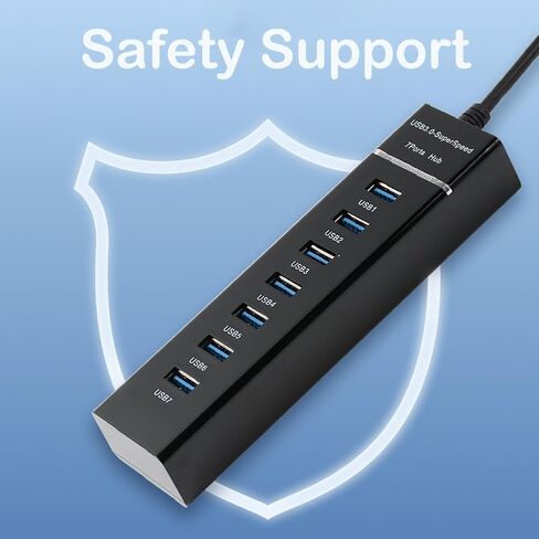 SplendoRoute USB 3.0 Hub، 7 Prots USB Splitter Multiport محول 7 في 1 USB موسع للكمبيوتر الشخصي والكمبيوتر المحمول ومحرك الأقراص المحمول والأقراص الصلبة المحمولة in Kuwait