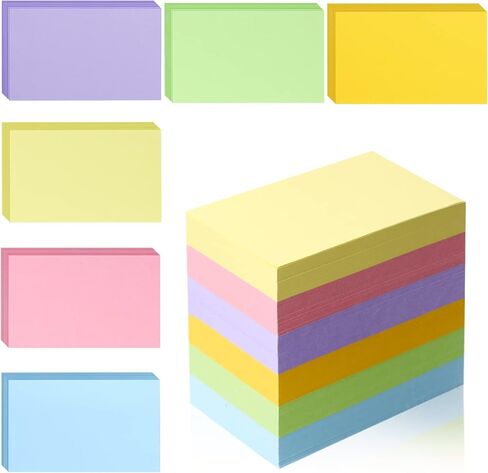 600 قطعة من بطاقات الفهرس الملونة الفارغة من Tecmisse، بطاقة فهرس مقاس 3 × 5 بوصات غير مسطرة، بطاقات ملاحظات، بطاقات دراسة للتعلم المدرسي والمكتب، 6 ألوان نيون in Kuwait