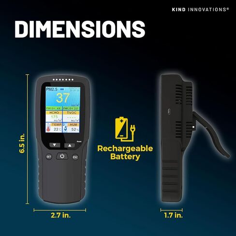 جهاز مراقبة جودة الهواء في الداخل، جهاز اختبار جودة الهواء للسفر المنزلي والعمل، جهاز مراقبة الرطوبة، كاشف الفورمالديهايد، محمول، شاشة LCD، مع بطارية قابلة لإعادة الشحن in Kuwait