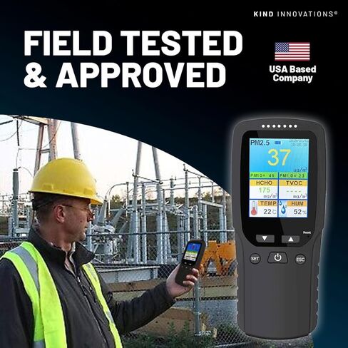 جهاز مراقبة جودة الهواء في الداخل، جهاز اختبار جودة الهواء للسفر المنزلي والعمل، جهاز مراقبة الرطوبة، كاشف الفورمالديهايد، محمول، شاشة LCD، مع بطارية قابلة لإعادة الشحن in Kuwait