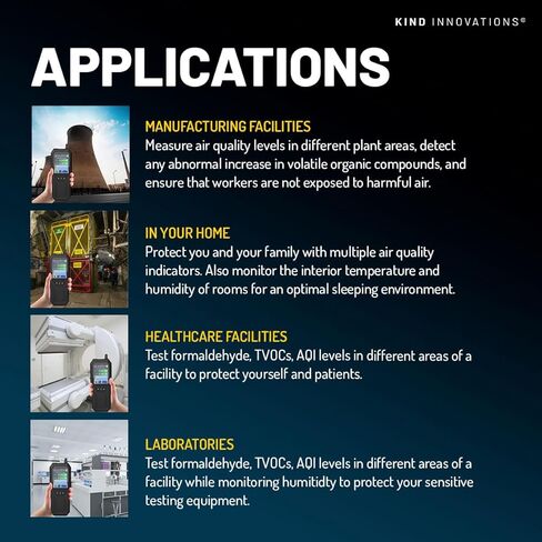 جهاز مراقبة جودة الهواء في الداخل، جهاز اختبار جودة الهواء للسفر المنزلي والعمل، جهاز مراقبة الرطوبة، كاشف الفورمالديهايد، محمول، شاشة LCD، مع بطارية قابلة لإعادة الشحن in Kuwait