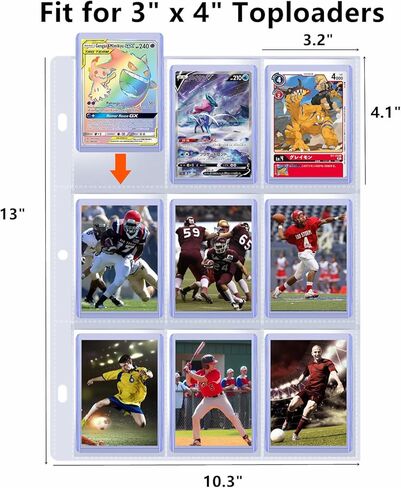 20 قطعة من صفحات أكمام التحميل العلوي، 9 جيوب لصفحات مجلد التحميل العلوي تحمل 3 × 4 بوصة 35PT، أكمام تخزين بطاقة التداول مزدوجة الجانب لـ 3 حلقات ربط in Kuwait