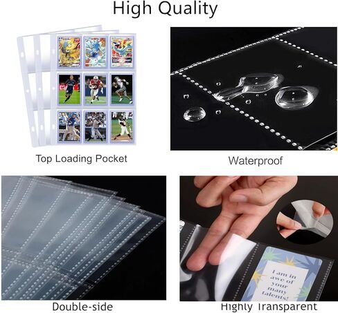 20 قطعة من صفحات أكمام التحميل العلوي، 9 جيوب لصفحات مجلد التحميل العلوي تحمل 3 × 4 بوصة 35PT، أكمام تخزين بطاقة التداول مزدوجة الجانب لـ 3 حلقات ربط in Kuwait