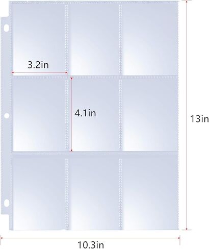 20 قطعة من صفحات أكمام التحميل العلوي، 9 جيوب لصفحات مجلد التحميل العلوي تحمل 3 × 4 بوصة 35PT، أكمام تخزين بطاقة التداول مزدوجة الجانب لـ 3 حلقات ربط in Kuwait