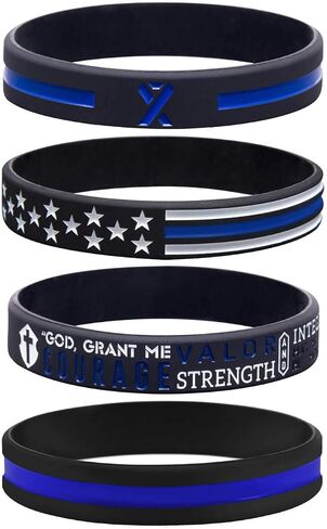 Sainstone Police Silicone Bracelet Set with Thin Blue Line, Policeman's Prayer, American Flag and Blue Awareness Ribbon- Support Law Enforcement Rubber Wristband Gifts for Police Officers Cops in Saudi Arabia