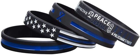 Sainstone Police Silicone Bracelet Set with Thin Blue Line, Policeman's Prayer, American Flag and Blue Awareness Ribbon- Support Law Enforcement Rubber Wristband Gifts for Police Officers Cops in Saudi Arabia