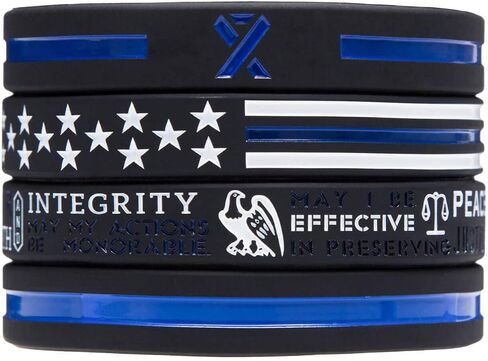 Sainstone Police Silicone Bracelet Set with Thin Blue Line, Policeman's Prayer, American Flag and Blue Awareness Ribbon- Support Law Enforcement Rubber Wristband Gifts for Police Officers Cops in Saudi Arabia