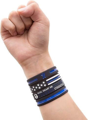 Sainstone Police Silicone Bracelet Set with Thin Blue Line, Policeman's Prayer, American Flag and Blue Awareness Ribbon- Support Law Enforcement Rubber Wristband Gifts for Police Officers Cops in Saudi Arabia