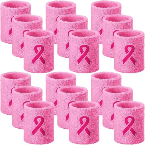 Wettarn 18 Pcs Pink Ribbon Wristbands Breast Cancer Awareness Sweatband Sports Wrist Bands for Sweating Athletic Wrist Sweat Bands Gymnastics Wristbands for Women Men in Saudi Arabia
