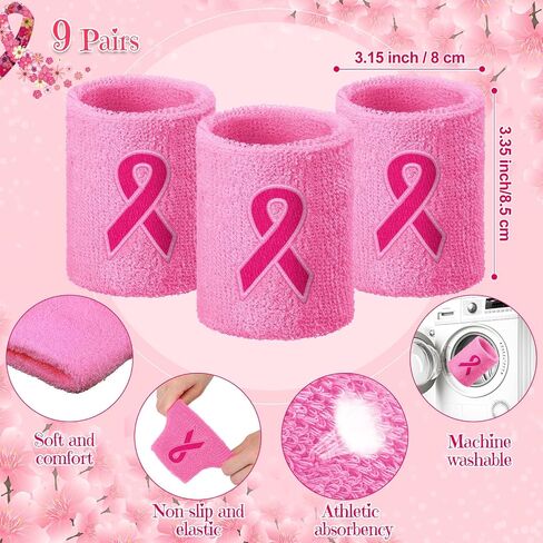 Wettarn 18 Pcs Pink Ribbon Wristbands Breast Cancer Awareness Sweatband Sports Wrist Bands for Sweating Athletic Wrist Sweat Bands Gymnastics Wristbands for Women Men in Saudi Arabia