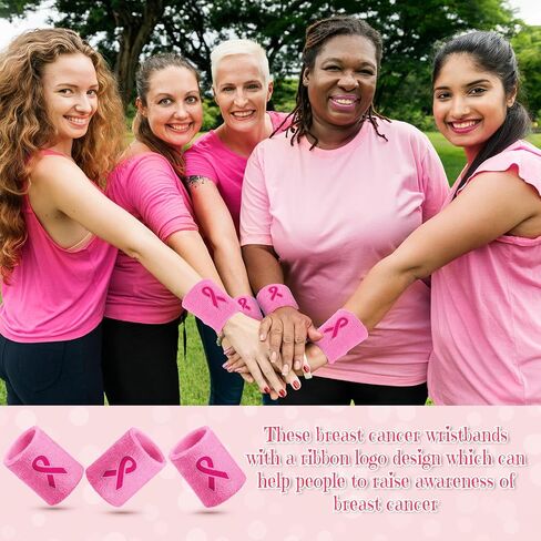 Wettarn 18 Pcs Pink Ribbon Wristbands Breast Cancer Awareness Sweatband Sports Wrist Bands for Sweating Athletic Wrist Sweat Bands Gymnastics Wristbands for Women Men in Saudi Arabia