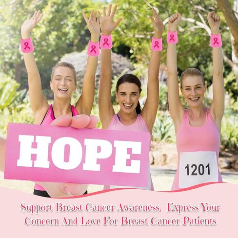 Wettarn 18 Pcs Pink Ribbon Wristbands Breast Cancer Awareness Sweatband Sports Wrist Bands for Sweating Athletic Wrist Sweat Bands Gymnastics Wristbands for Women Men in Saudi Arabia