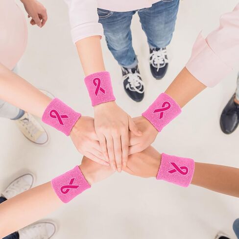 Wettarn 18 Pcs Pink Ribbon Wristbands Breast Cancer Awareness Sweatband Sports Wrist Bands for Sweating Athletic Wrist Sweat Bands Gymnastics Wristbands for Women Men in Saudi Arabia