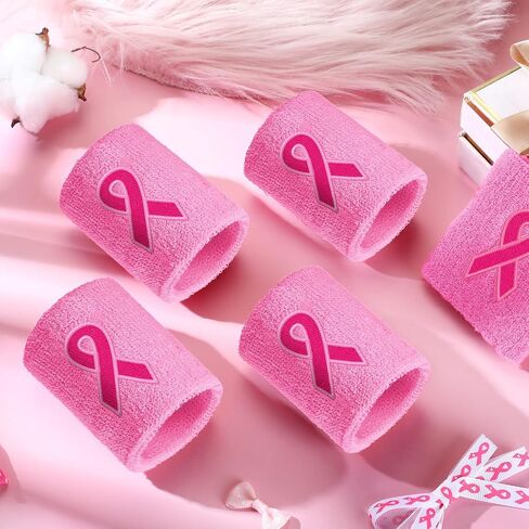 Wettarn 18 Pcs Pink Ribbon Wristbands Breast Cancer Awareness Sweatband Sports Wrist Bands for Sweating Athletic Wrist Sweat Bands Gymnastics Wristbands for Women Men in Saudi Arabia