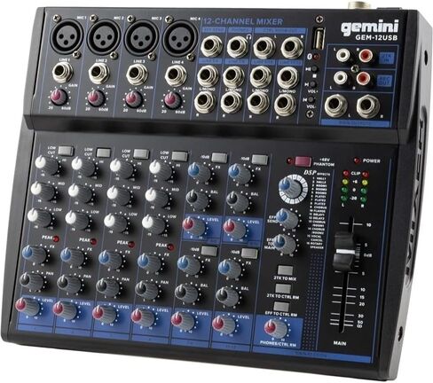 Gemini GEM-12USB خلاط صوت بلوتوث مدمج 12 قناة مع حزمة USB مع حقيبة معدات/خلاط نايلون مبطن G-MIXERBAG-1515 وكابل ستيريو بطول 10 بوصات in Saudi Arabia