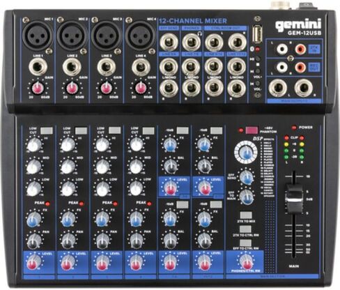 Gemini GEM-12USB خلاط صوت بلوتوث مدمج 12 قناة مع حزمة USB مع حقيبة معدات/خلاط نايلون مبطن G-MIXERBAG-1515 وكابل ستيريو بطول 10 بوصات in Saudi Arabia