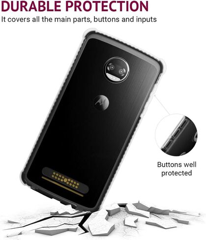 Casewe – غطاء حماية مرن من مادة TPU لهاتف Motorola Moto Z2 Force / متوافق مع Moto Mods - أسود وشفاف in Kuwait