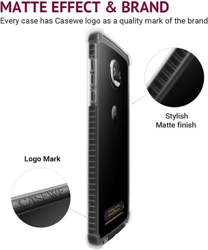 Casewe – غطاء حماية مرن من مادة TPU لهاتف Motorola Moto Z2 Force / متوافق مع Moto Mods - أسود وشفاف in Kuwait
