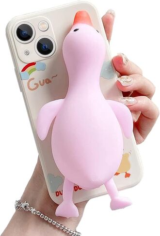 Guppy متوافق مع iPhone 14 Plus Case Cartoon Cute Squishy 3D Finger Pinch Duck Funny Squeeze الحسي الإجهاد المخفف الضغط لينة الوفير حالة وقائية مقاومة للصدمات 6.7 بوصة الوردي in Kuwait