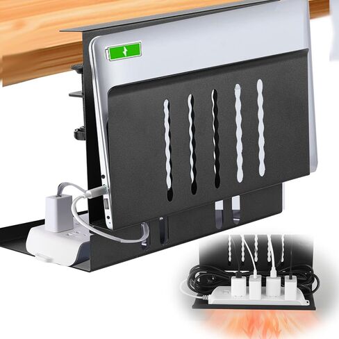 MILEGI Under Desk Cable Management Tray, 2 in 1 Desk Side Storage No Drill, Under Desk Laptop Holder, Steel Cable Tray Desk Wire Management, Hanging Desk Cord Organizer for Office Home (Black) in Saudi Arabia