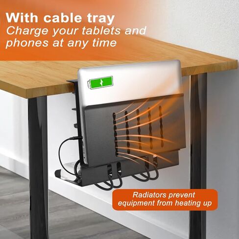 MILEGI Under Desk Cable Management Tray, 2 in 1 Desk Side Storage No Drill, Under Desk Laptop Holder, Steel Cable Tray Desk Wire Management, Hanging Desk Cord Organizer for Office Home (Black) in Saudi Arabia