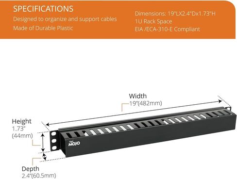 Tecmojo 1U 19 Inch Horizontal Server Rack Wire Cable Management System-Rack Mount Wire Organizer Duct Raceway Cable Tray Black in Saudi Arabia