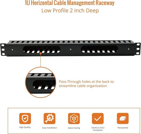 Tecmojo 1U 19 Inch Horizontal Server Rack Wire Cable Management System-Rack Mount Wire Organizer Duct Raceway Cable Tray Black in Saudi Arabia