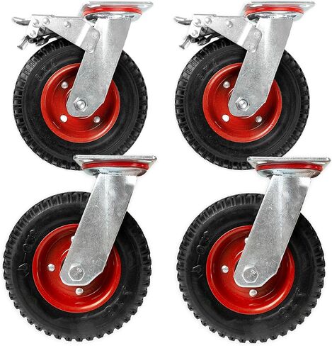 Iron Forge Tools Heavy Duty Swivel Knobby Caster, 6" Height, 5" Diameter, Set of 4 Flat-Free Solid PU Knobby Tread Caster Wheels, with Swiveling Bases, Two Casters with Brakes and Two Without in Saudi Arabia