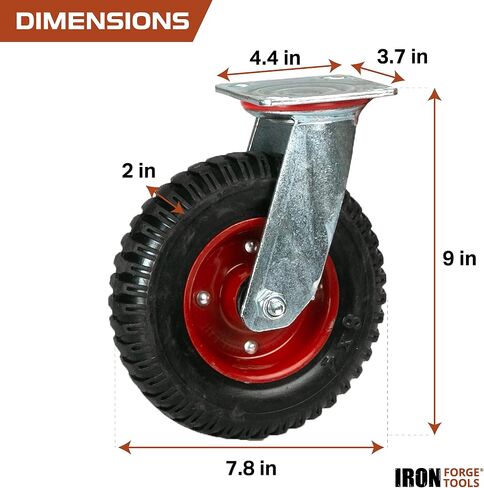 Iron Forge Tools Heavy Duty Swivel Knobby Caster, 6" Height, 5" Diameter, Set of 4 Flat-Free Solid PU Knobby Tread Caster Wheels, with Swiveling Bases, Two Casters with Brakes and Two Without in Saudi Arabia