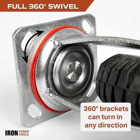 Iron Forge Tools Heavy Duty Swivel Knobby Caster, 6" Height, 5" Diameter, Set of 4 Flat-Free Solid PU Knobby Tread Caster Wheels, with Swiveling Bases, Two Casters with Brakes and Two Without in Saudi Arabia