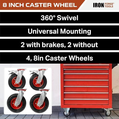 Iron Forge Tools Heavy Duty Swivel Knobby Caster, 6" Height, 5" Diameter, Set of 4 Flat-Free Solid PU Knobby Tread Caster Wheels, with Swiveling Bases, Two Casters with Brakes and Two Without in Saudi Arabia