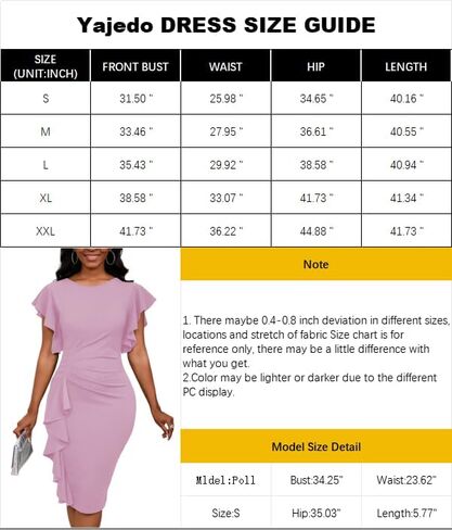 Yajedo Pink Dress for Women Retro 1950S 1960S Style Peplum Ruffle Summer Cocktail Knee Length Pencil Dress(Pink Large) in Saudi Arabia