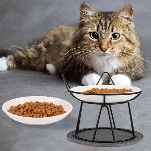 FRIUSATE 2PCS Ceramic Raised Cat Bowls, Elevated Cat Bowl with Stand Anti Vomiting Pet Feeding Dishes Non Slip Protect Pet's Spine Wide Bowls Whisker-Friendly Cat Dish for Cats Kitten Puppy in Kuwait