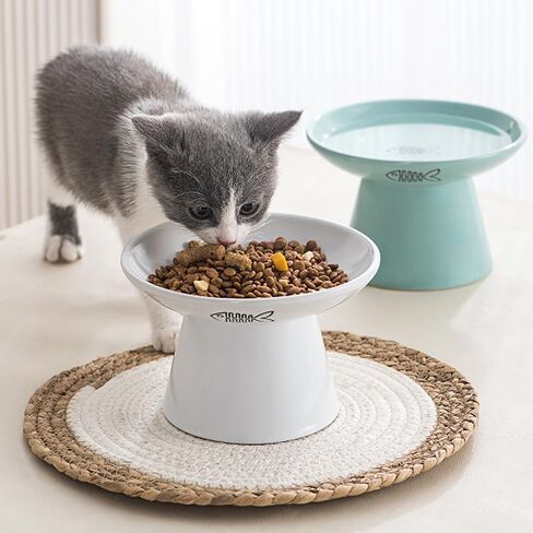 Rosemead Lane 6" Raised Cat Bowl Elevated Cat Bowl 8 Oz, Ceramic Raised and Tilted Pet Water Bowl (6“, Blue/Pink/White) in Saudi Arabia
