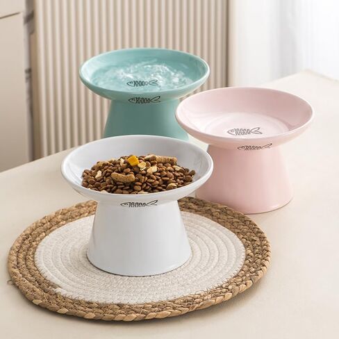 Rosemead Lane 6" Raised Cat Bowl Elevated Cat Bowl 8 Oz, Ceramic Raised and Tilted Pet Water Bowl (6“, Blue/Pink/White) in Saudi Arabia
