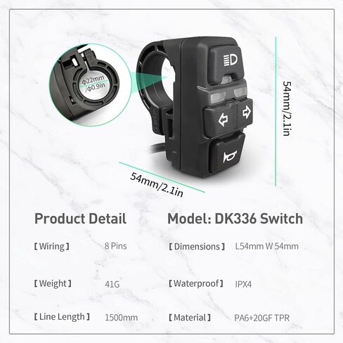 E-Bike مفتاح الإضاءة DK226/DK336 Ebike مصباح ومفتاح القرن للدراجة الكهربائية سكوتر دراجة نارية زر DIY أجزاء (DK226) in Kuwait