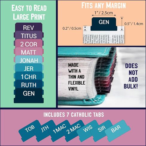 Bible Tabs for Women and Men, Bible Tabs for Study Bible, 84 Bible Book Tabs Laminated with Gloss Finish for Old and New Testament, Large Print, Includes Catholic Bible Tabs - Abbreviated in Saudi Arabia