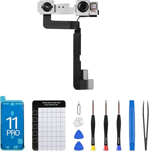 CYKJGS لهاتف iPhone 11 Pro استبدال الكاميرا الأمامية OEM 12MP جزء كاميرا أمامية جديدة للوجه تواجه وحدة العدسات وجهاز إرسال الضوء واستقبال الكابلات المرنة مجموعة أدوات إصلاح الإصلاح لـ A2160 A2217 A2215 in Saudi Arabia