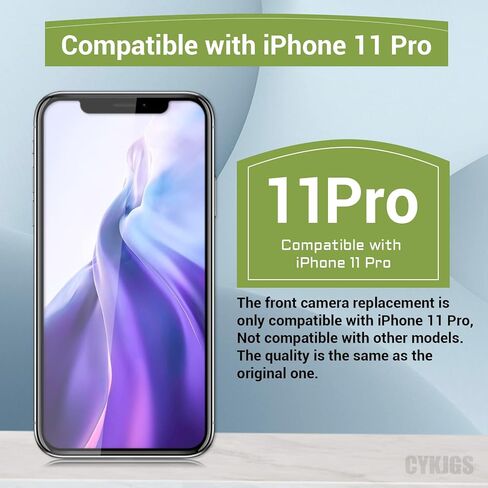 CYKJGS لهاتف iPhone 11 Pro استبدال الكاميرا الأمامية OEM 12MP جزء كاميرا أمامية جديدة للوجه تواجه وحدة العدسات وجهاز إرسال الضوء واستقبال الكابلات المرنة مجموعة أدوات إصلاح الإصلاح لـ A2160 A2217 A2215 in Saudi Arabia