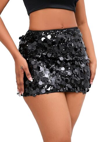 SHENHE Women's Sparkly Sequin High Waist Party Club Mini Bodycon Rave Skirt in Kuwait