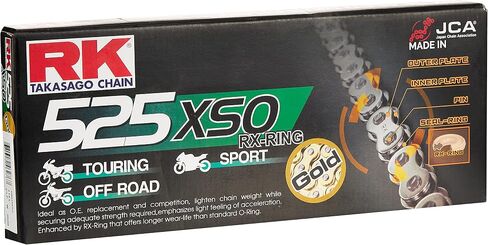 RK Racing Chain GB525XSO-110 (525 Series) Gold 110 Link High Performance Street and Off-Road RX-Ring Chain with Connecting Link in Saudi Arabia