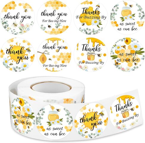 500 Pieces 1.5 Inch Bee Thank You Labels Baby Shower Bumble Stickers for Jars Bottle Gift Box Birthday Baby Shower Party Favor Label Stickers 8 Design in Saudi Arabia